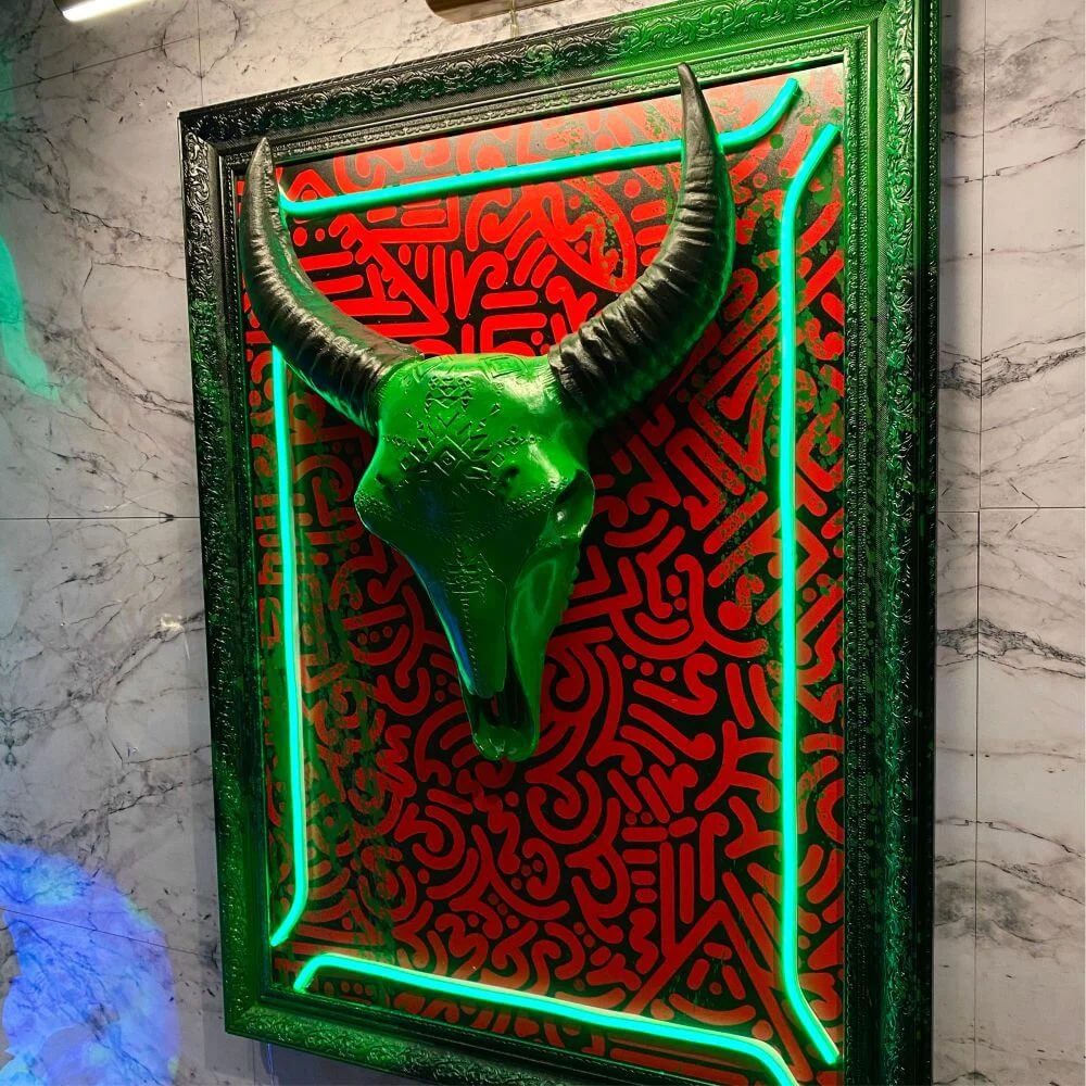 sk5 GREEN BULL SKELETON PAINT ART Tablo